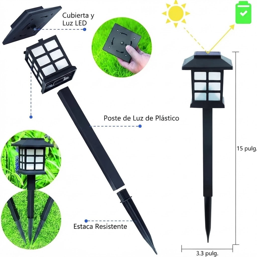 Pack 2 Lámparas Carga Solar LED Jardín Oriental