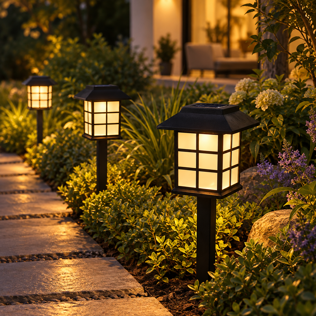 Pack 2 Lámparas Carga Solar LED Jardín Oriental