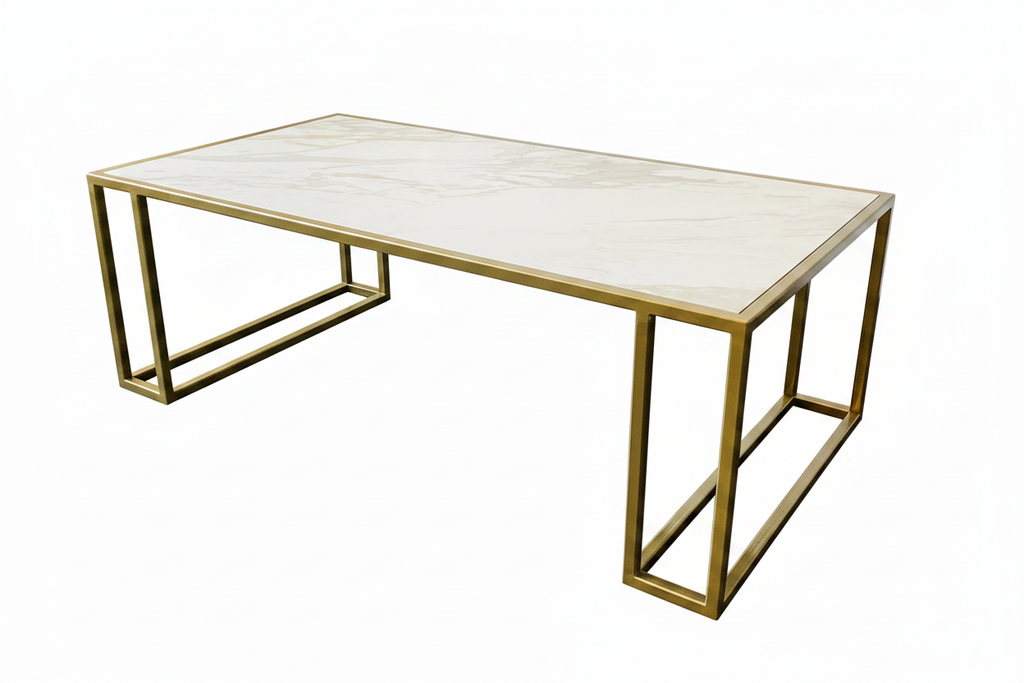 Mesa de centro mármol y dorado - fondo blanco