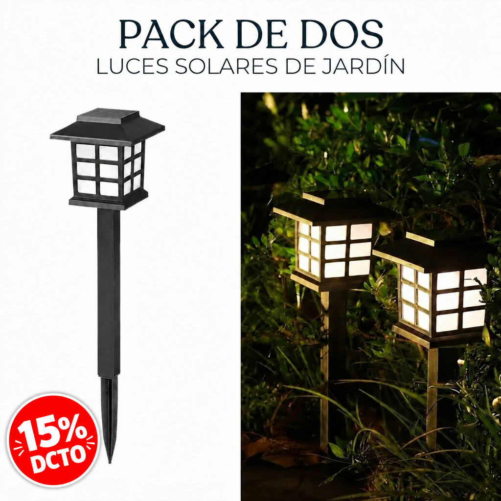 Pack 2 Lámparas Carga Solar LED Jardín Oriental